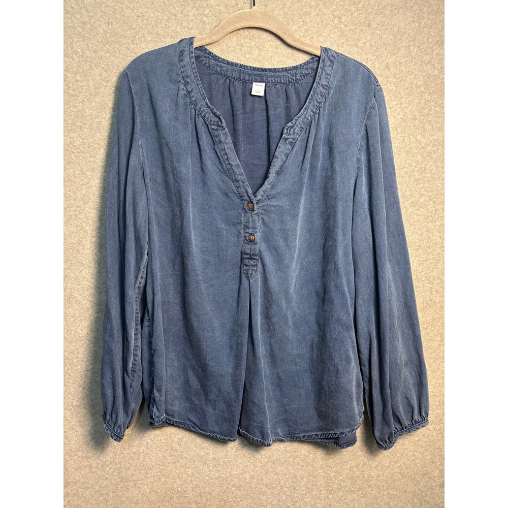 Old Navy Lyocell Peasant Blouse Large Blue Boho Coastal Chambray Top - Picture 2 of 9